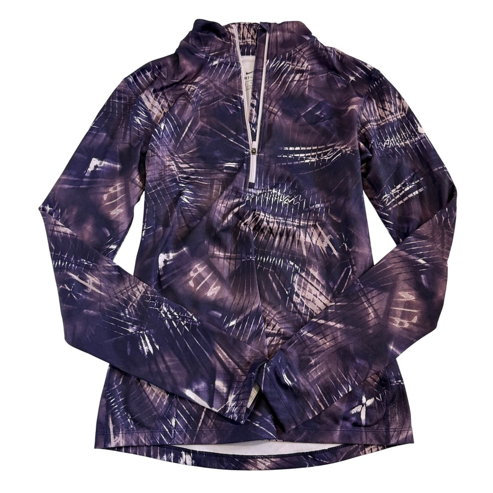 Nike Dri-FIT Pro Hyperwarm Womens Medium Purple Abstract 1/2 Zip Top Size M